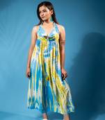 Tropical leaf co-ord set – sky blue base