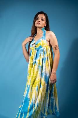 Tropical leaf co-ord set – sky blue base 5
