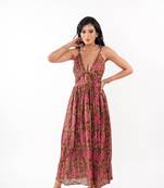Palm gleam strappy back maxi dress – pink