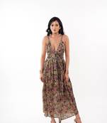 Palm gleam maxi dress – black