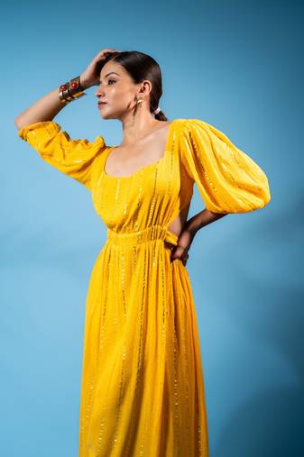 Meadow muse cutout maxi dress – mustard yellow