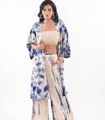 Off-white tie-dye shrug & pant co-ord set with solid tube top