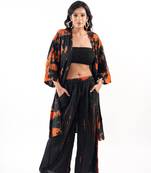 Black tie-dye shrug & pant co-ord set with solid tube top