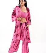 Pink tie-dye shrug & pant co-ord set with solid tube top