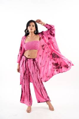 Pink tie-dye shrug & pant co-ord set with solid tube top 3