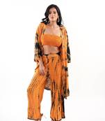 Brown tie-dye shrug & pant co-ord set with solid tube top