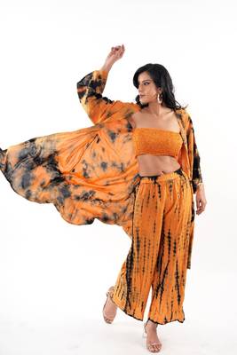 Brown tie-dye shrug & pant co-ord set with solid tube top 3