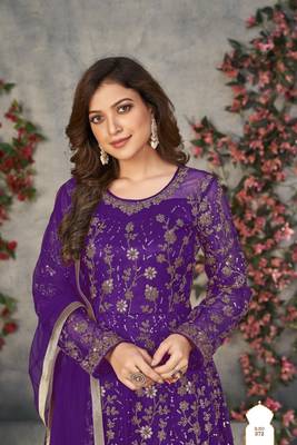 Purple embroidered net anarkali suit 4
