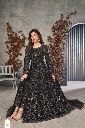 Black embroidered net anarkali suit