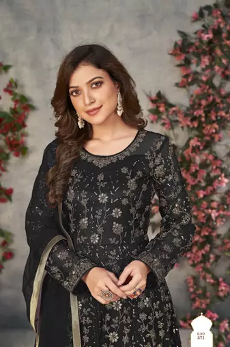 Black embroidered net anarkali suit