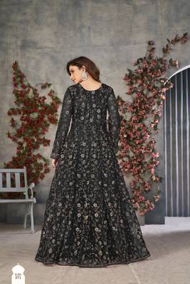 Black embroidered net anarkali suit 4