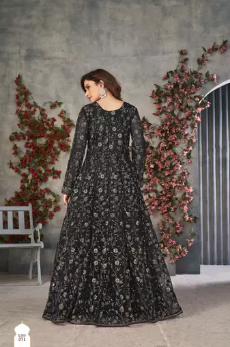 Black embroidered net anarkali suit
