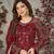 Maroon embroidered net semi stitched anarkali suit