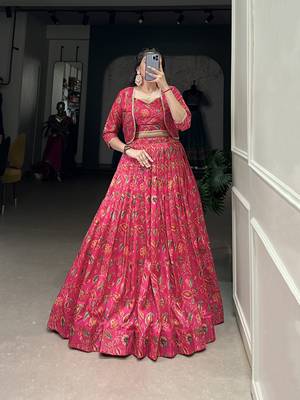 Pink Tussar Silk Lace Touch Up free size Lehenga Choli 1