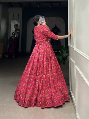 Pink Tussar Silk Lace Touch Up free size Lehenga Choli 3