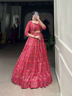 Pink Tussar Silk Lace Touch Up free size Lehenga Choli 4