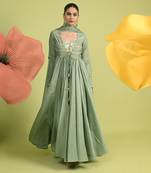 Teal green zari work chanderi anarkali