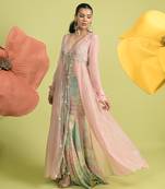 Baby pink floral print cotton anarkali