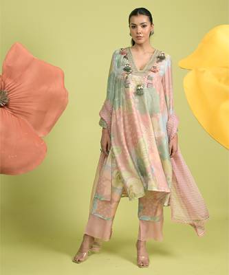Baby pink zari work cotton kurta sets 1