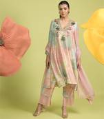 Baby pink zari work cotton kurta sets