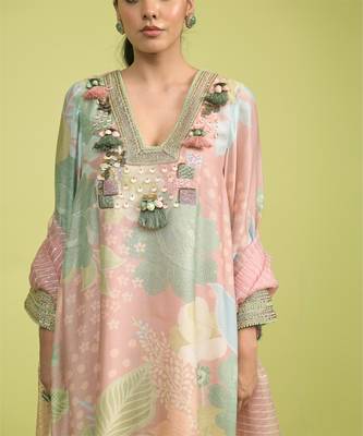 Baby pink zari work cotton kurta sets 2