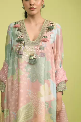 Baby pink zari work cotton kurta sets