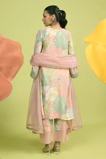 Baby pink zari work cotton kurta sets