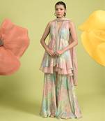 Baby pink floral print cotton fusion wear