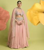 Baby Pink Zari Work Chanderi Lehenga Set