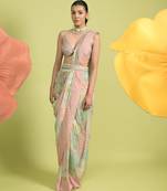 Baby pink floral print organza saree with blouse