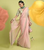 Baby pink zari work organza saree with blouse