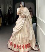 Off white & red Shimmer Mirror Beads Hand Work Lehenga Choli