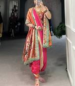 Pink weaving nauvari bridal saree with orange dupatta