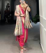 Pink weaving jacquard nauvari bridal saree with dupatta