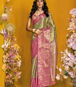 Light green zari weaving silk blend traditional saree with blouse