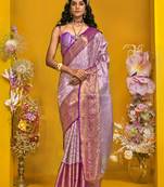 Lavender zari weaving silk blend festival wear saree with blouse