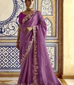 Purple border work organza wedding saree with blouse