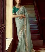 Sky-blue border work organza engagement wear saree