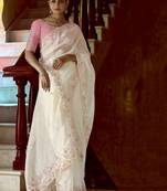 White border work organza festival wear saree with blouse