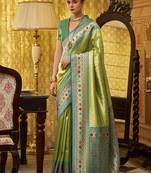 Green zari weaving tissue silk blend traditional saree with blouse