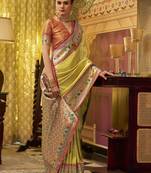 Lemon yellow zari weaving tissue silk blend saree with blouse