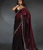 Maroon shaded satin party wear saree with blouse