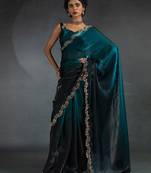 Blue border work satin designer saree with blouse