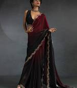 Red shaded satin party wear saree with blouse