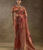 Orange zircon work organza event wear saree with blouse