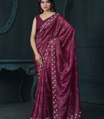 Pink sequins silk blend trendy saree with blouse