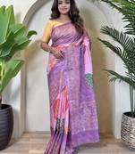 Purple bandhani printed tissue silk blend casual wear saree