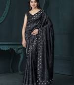 Black sequins silk blend reception wear saree with blouse