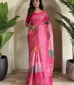 Pink bandhani printed tissue silk blend traditional saree