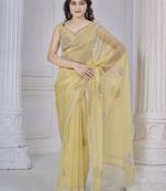 Yellow jarkan work organza saree with blouse